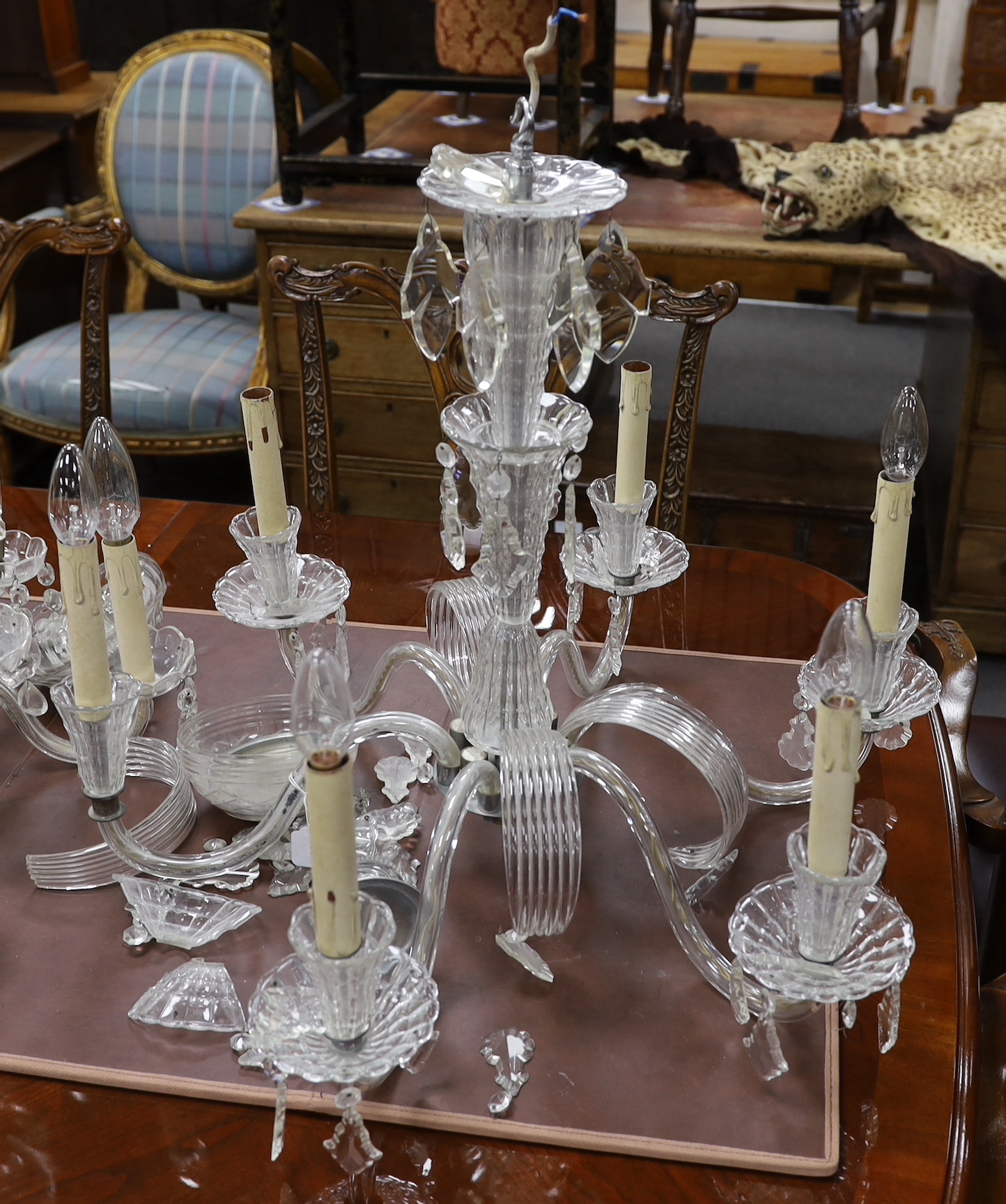 A large glass chandelier, approximately 65cm high